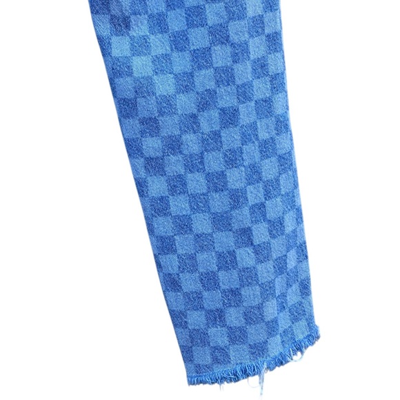 PacSun High Rise Straight Leg Raw Hem Checkered Blue Jeans 24 - Picture 4 of 8